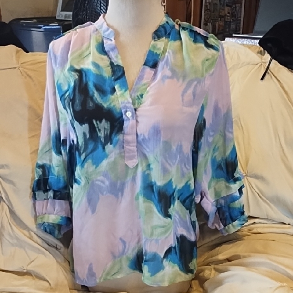 Essentials by Milano Pastel Blue and Pink Blouse